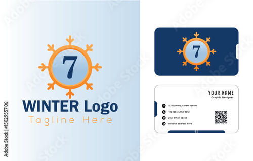 Vector business card design template with infographic elements and icons for web layout winter 7 logo design