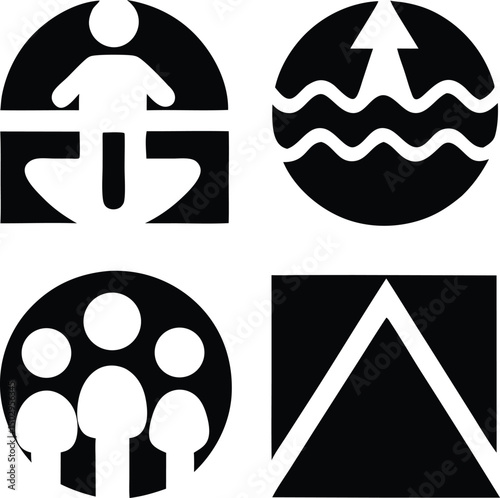 Editable icons of people enjoying leisure activities at a bank holiday