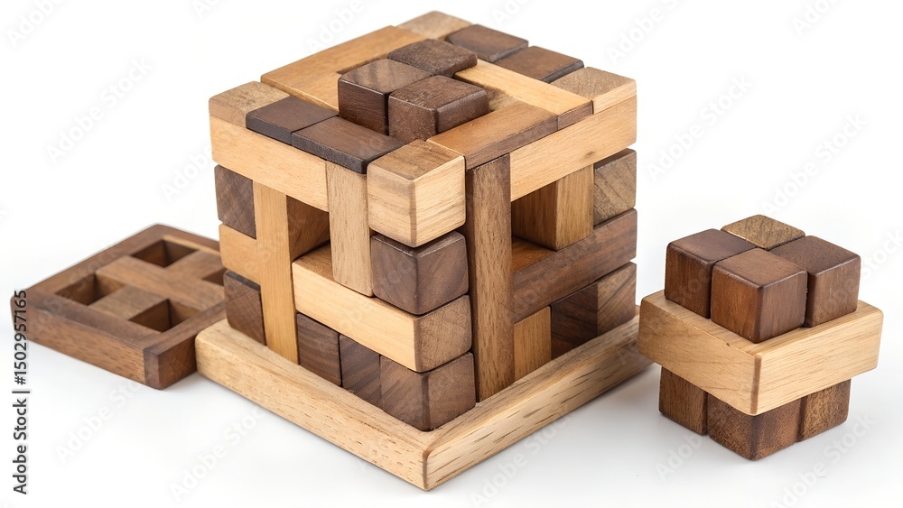 Wooden cube logical game isolated on white background.
Wooden cube logical game isolated on white background.