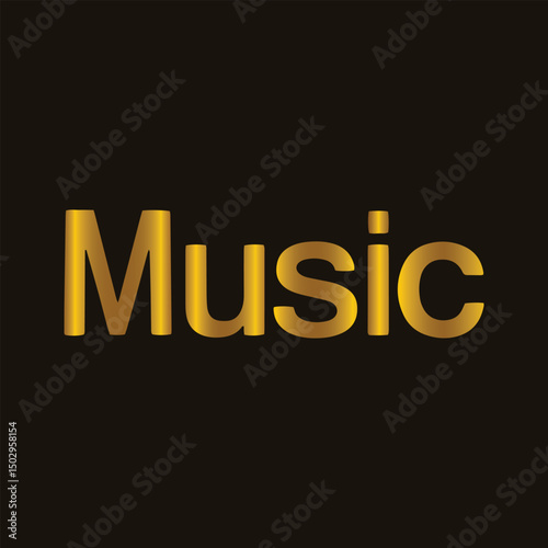 Elegant golden gradient "Music" text vector on a deep black background. Perfect for music branding, banners, cover art, or promotional graphics that need a sleek, modern, and eye-catching style.
