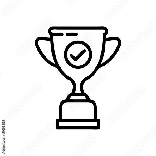 A golden trophy icon with a checkmark symbolizing achievement and success