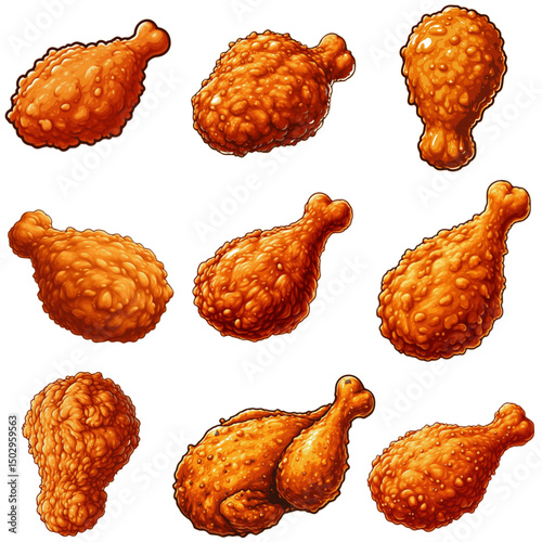 set of fried chicken vector illustrations
