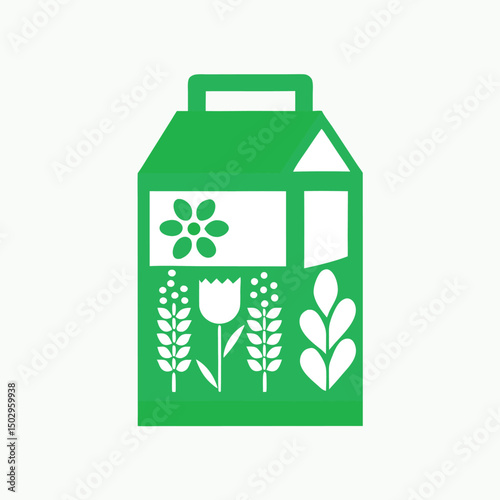 Green milk carton design featuring floral and leaf elements with transparency