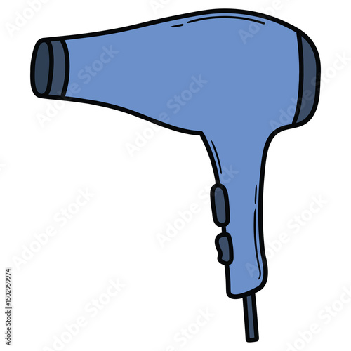 Hand drawn cartoon blue hair dryer on white background.