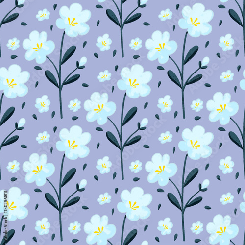 White Purple Flowers Seamless Pattern Background Wallpaper For Fabric Textile