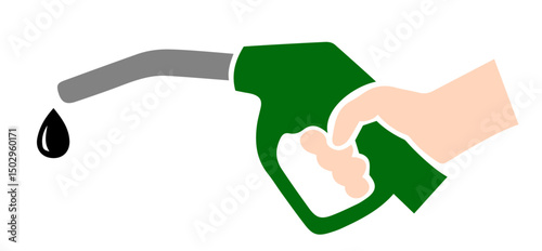 Hand Holding Green Fuel Pump Nozzle with Dripping Drop – Eco-Friendly Gasoline, Sustainable Fuel, Green Energy, Clean Mobility, Environmental Transportation and European Emission Standards