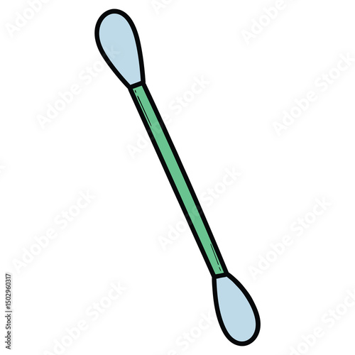 Hand drawn cartoon green cotton swab on white background.