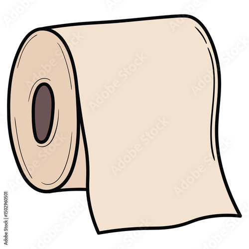 Hand drawn cartoon toilet paper roll on white background.