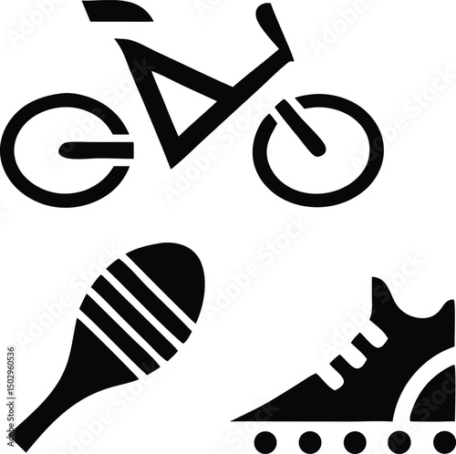 Line icons of summer sports featuring black silhouettes with transparency for weekend fun