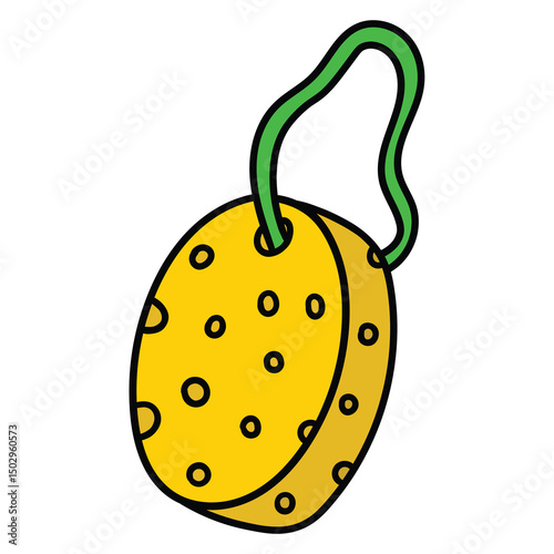 Hand drawn cartoon yellow bath sponge on white background.