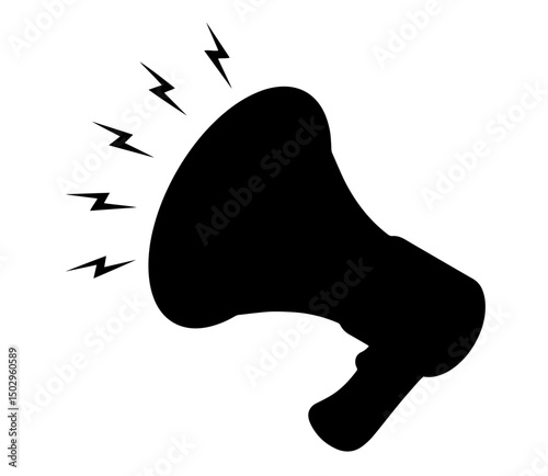 Silhouette of a Megaphone with Sound Waves – Public Announcement, Protest, Communication, Voice Amplification, Marketing, Social Campaigns, Activism and Mass Media Messaging in Urban or Political
