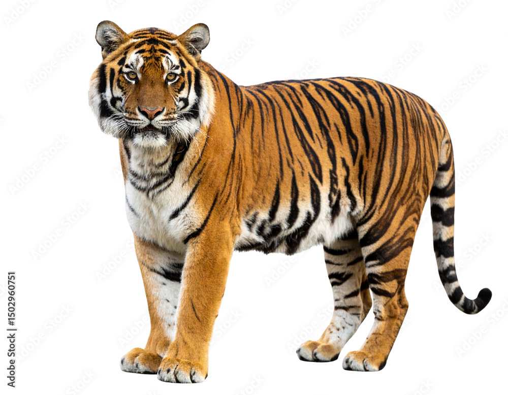 Obraz premium Regal Tiger Portrait with Intense Gaze, Isolated on Transparent Background PNG