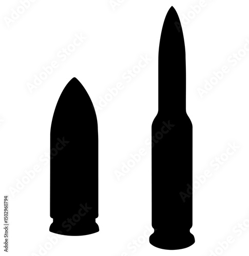 Silhouette of Two Bullets Standing Upright – Ammunition for Firearms, Ballistics, Defense and Shooting Sports