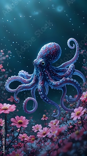 The image depicts a vibrant field of pink peonies under a clear blue sky with fluffy white clouds.