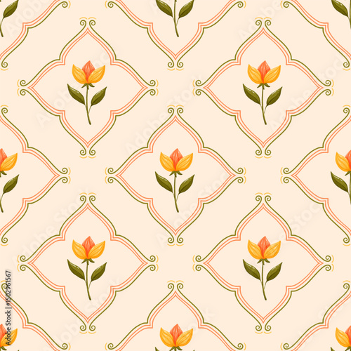 Handdrawing Flowers Mosaic Seamless Pattern Background Wallpaper