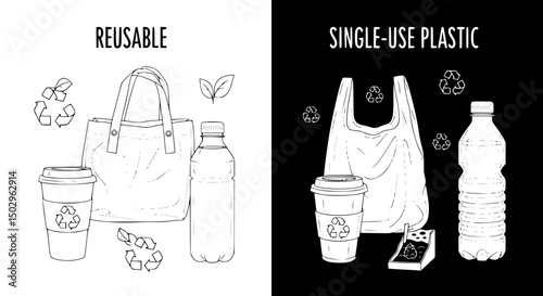 Reusable Versus SingleUse A Contrasting Illustration of EcoFriendly and Plastic Items