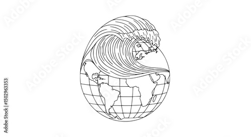 Global Wave An Enveloping Ocean Wave Crest Over Earth