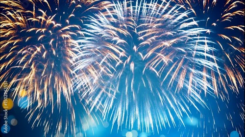Celebration fireworks light up the night sky during festival in the city