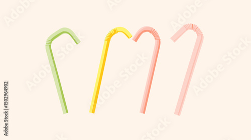 Colorful Assortment of Playful Drinking Straws in Green Yellow and Pink Against a Soft Background