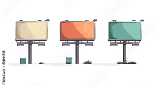 Colorful Blank Billboards on Poles in an Urban Outdoor Setting with Minimalist Design Elements