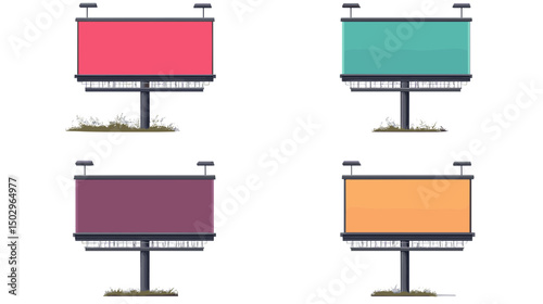 Colorful Blank Billboards Displaying Empty Advertising Space in a City Environment