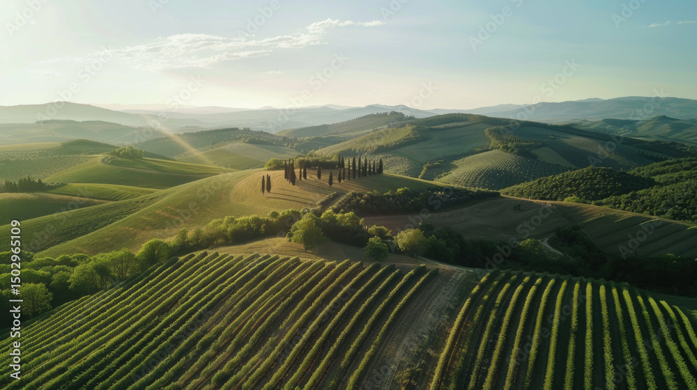 Obraz premium Picturesque vineyard hills sunrise panorama