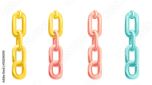 Colorful Chain Links in Yellow, Pink, and Blue Arranged in Modern Abstract Design