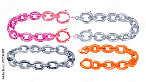 Colorful Chain Jewelry Collection Featuring Pink, Orange, and Silver Links in Contemporary Design