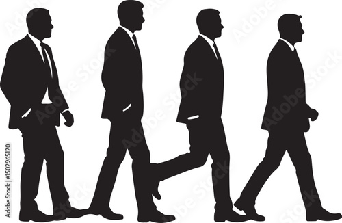 Silhouette Progression of Businessmen Walking in Sequence