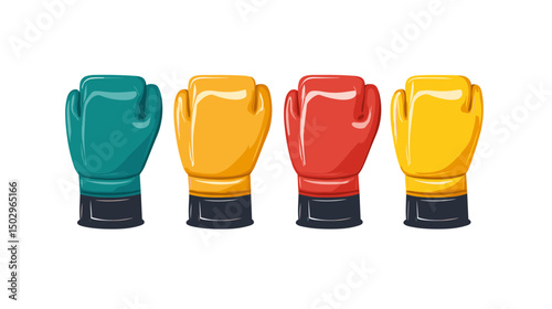 Colorful Collection of Boxing Gloves in Various Colors Arranged on a White Background