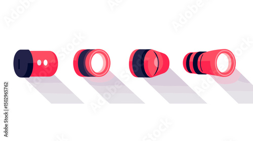 Colorful Digital Illustration of Four Flashlights in Different Angles With Soft Shadows