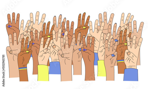 The national symbol of the trident, coat of arms of Ukraine, 3 fingers, a group of hands
