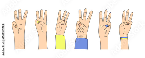 The national symbol of the trident, coat of arms of Ukraine, 3 fingers, a set of hands