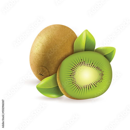 Kiwi fruit with slices isolated on white background