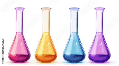 Colorful Laboratory Glassware with Various Liquids Representing Chemical Experiments
