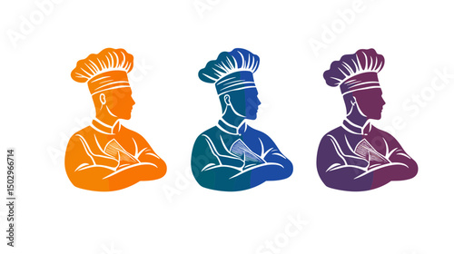 Colorful Profile of a Skilled Chef in Three Different Shades Illustrating Culinary Arts