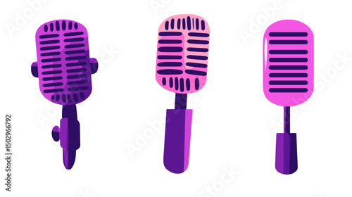 Colorful Retro Microphones in Vibrant Shades for Music and Performance Illustration