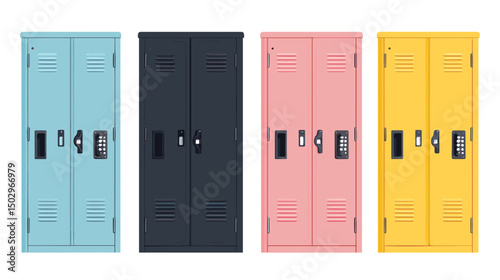 Colorful Set of Four Metal Storage Lockers in Various Shades for Organized Spaces