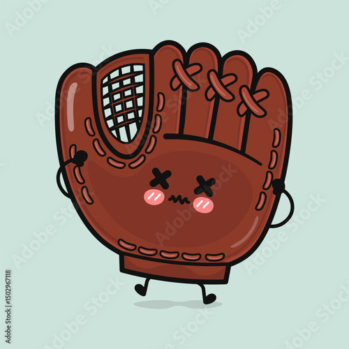 Cartoon Baseball Glove wobbling, looking woozy, struggling to stay upright with comical exhaustion