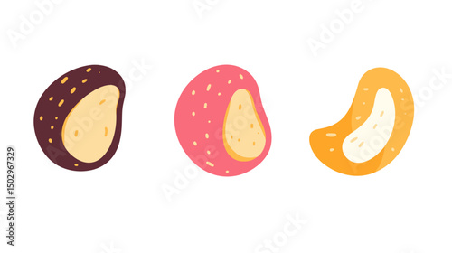 Colorful Variety of Candy Coated Nuts in Brown Pink and Orange Shades on a White Background