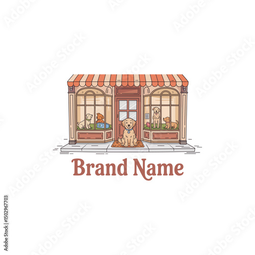 Adorable Hand-Drawn Illustration of a Pet Shop with Dogs