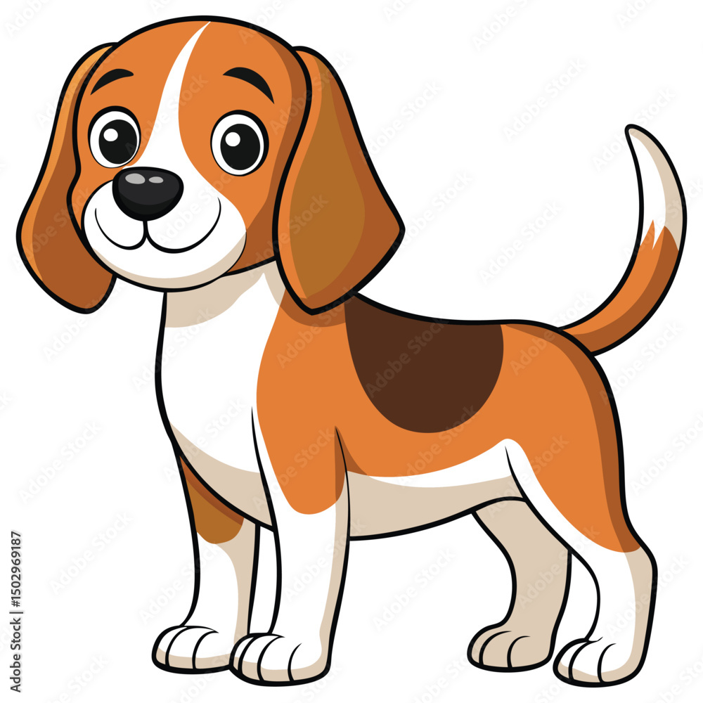 Adorable cartoon beagle puppy standing profile