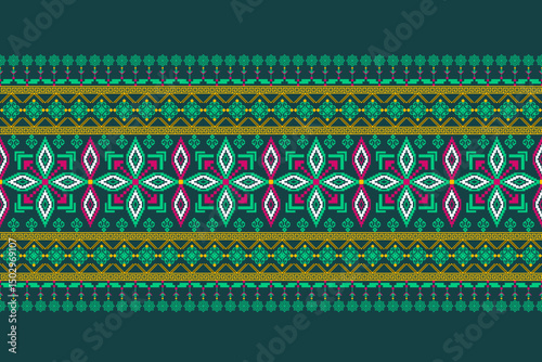Geometric pixelated Arabic patterns on the fabric reflect the ornate and ethnicity,grid floral,grid colourful, backgrounds, seamless grid design for carpet,textile,textured,wallpaper,print,decorate