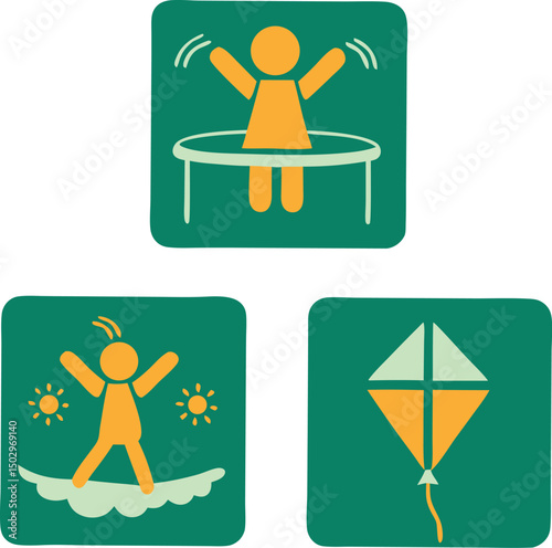 Playful activity icons with transparency suitable for various design projects