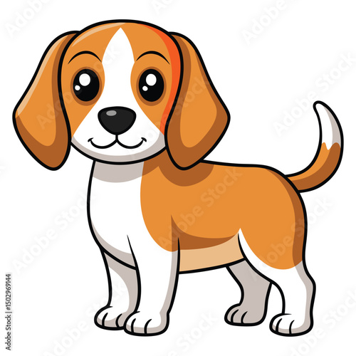 A cute young beagle puppy, a purebred dog, is sitting and looking, an adorable domestic mammal