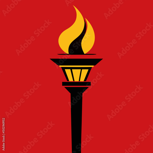 Olympic sport flaming torch symbol, vector burning candle fire flame hot icon illustration design element