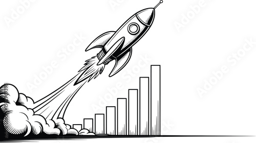 Rocket Taking Off Over Growth Chart Symbolizing Business Success