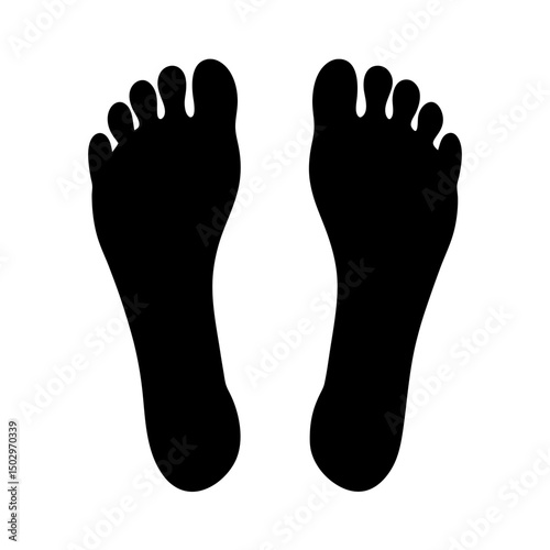 Two black footprints standing on a white background casting no shadow