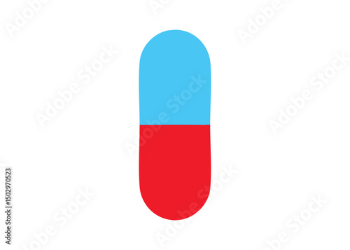 Simple and modern illustration of a capsule pill with blue and red colors on white background