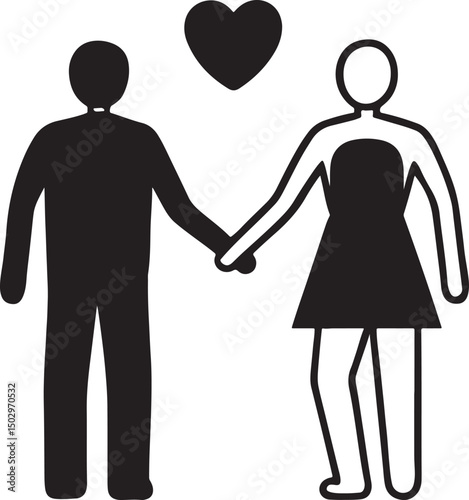 Love's Embrace: A simple yet poignant depiction of love, two figures holding hands, with a heart floating above them. Perfect for conveying relationships, love, and togetherness.